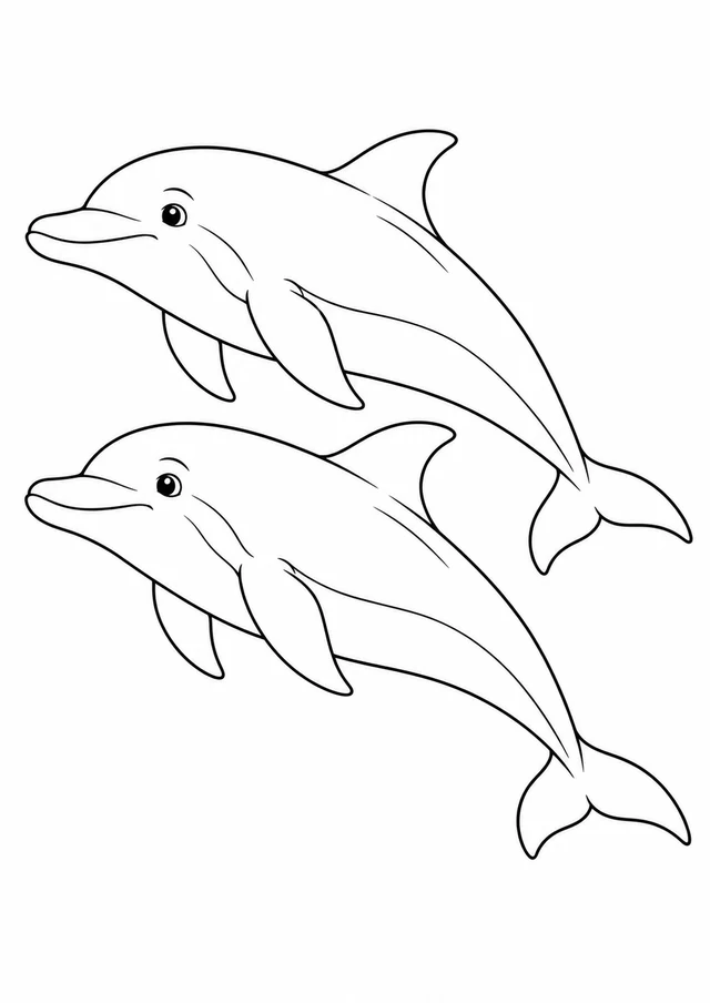Deux dauphins en balade : dessin en noir et blanc à colorier