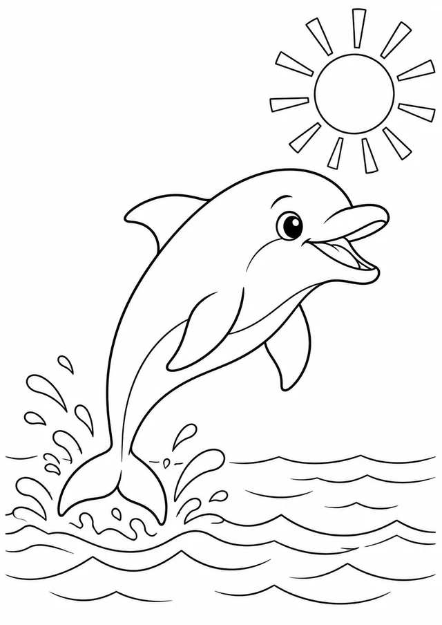 Dauphin dans la lumière : dessin en noir et blanc à colorier