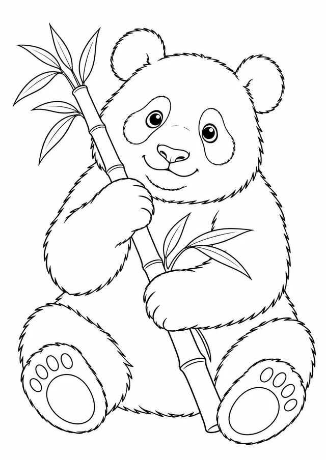 Panda et pousse de bambou : dessin en noir et blanc à colorier