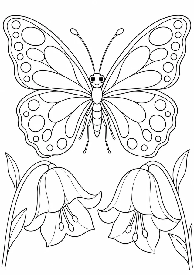 Un papillon à colorier au-dessus de fleurs