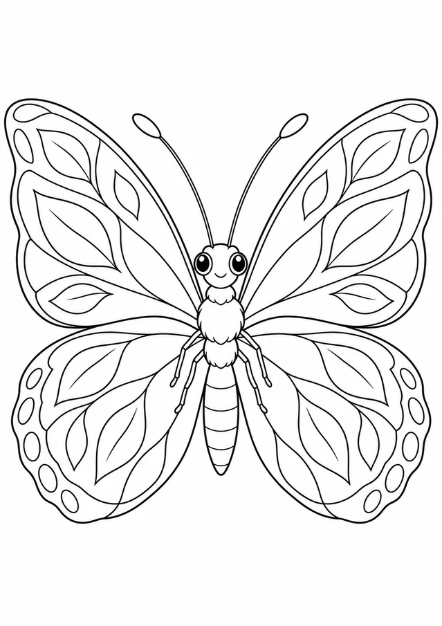 Papillon aux motifs de feuilles : dessin en noir et blanc à colorier
