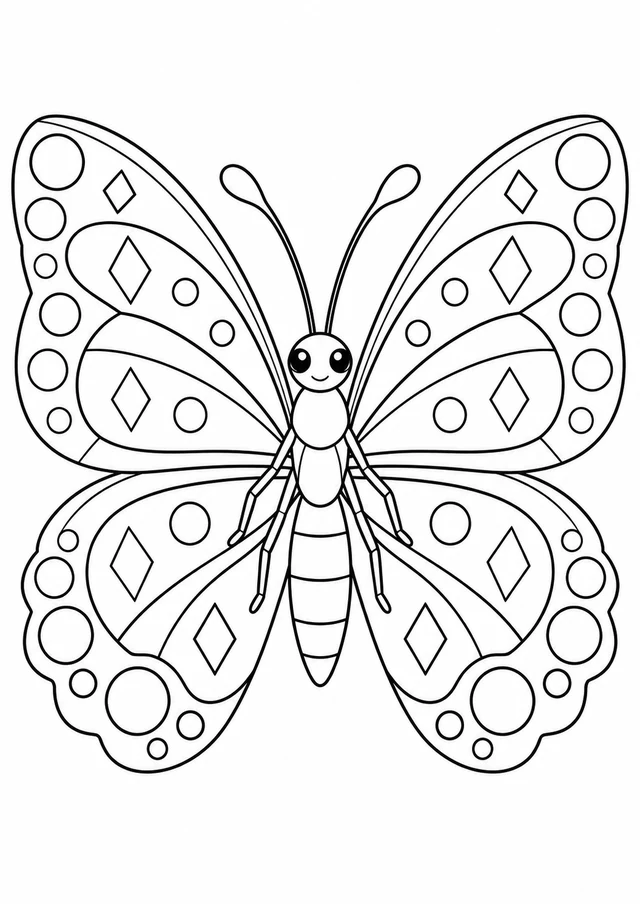 Papillon aux motifs géométriques : dessin en noir et blanc à colorier