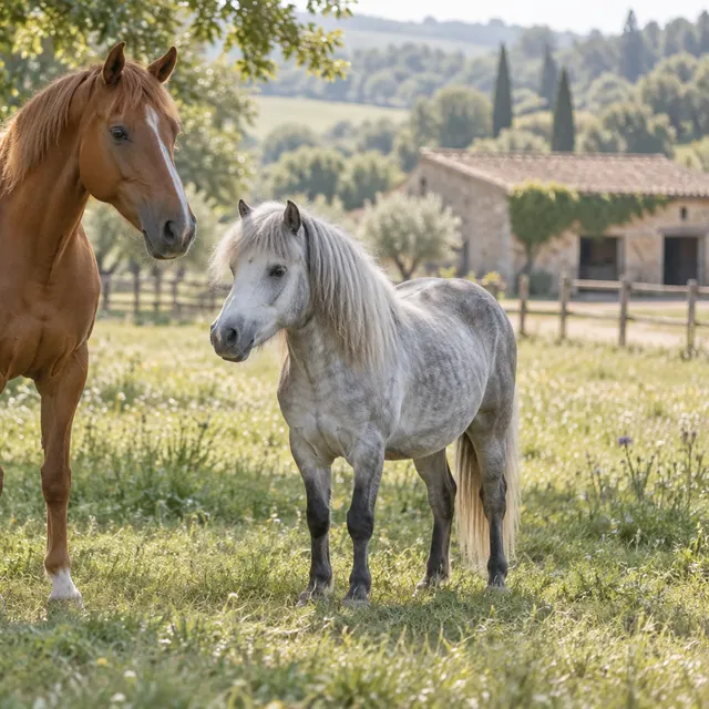 Cheval et poney au pré — illustration