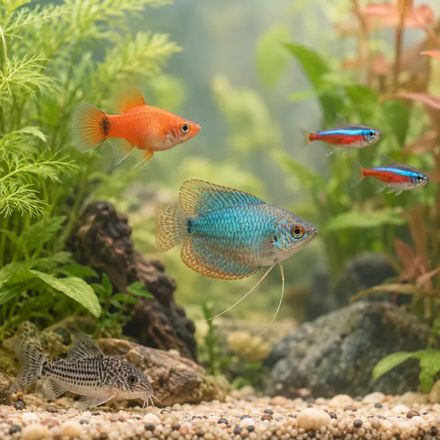 Poissons dans un aquarium planté — illustration