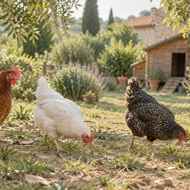 Poules dans un jardin — illustration