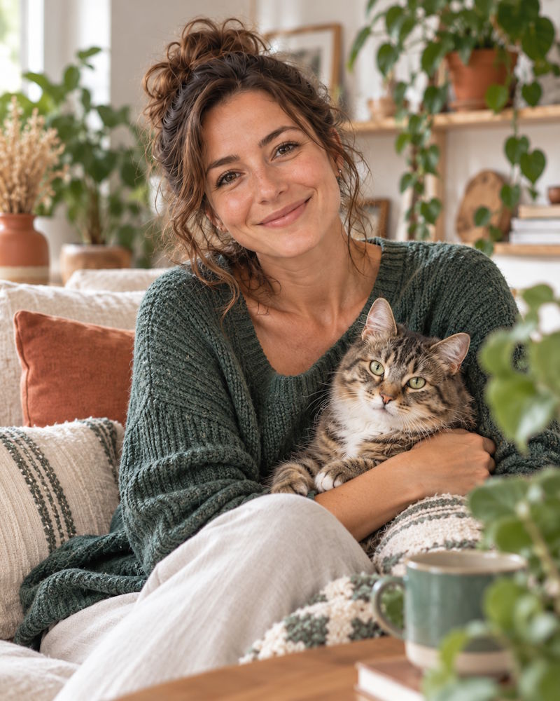 Camille avec son chat